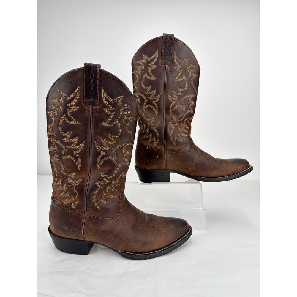 Ariat Heritage Western R-Toe Boots Mens 9.5D Brown Leather Stitched Cowboy